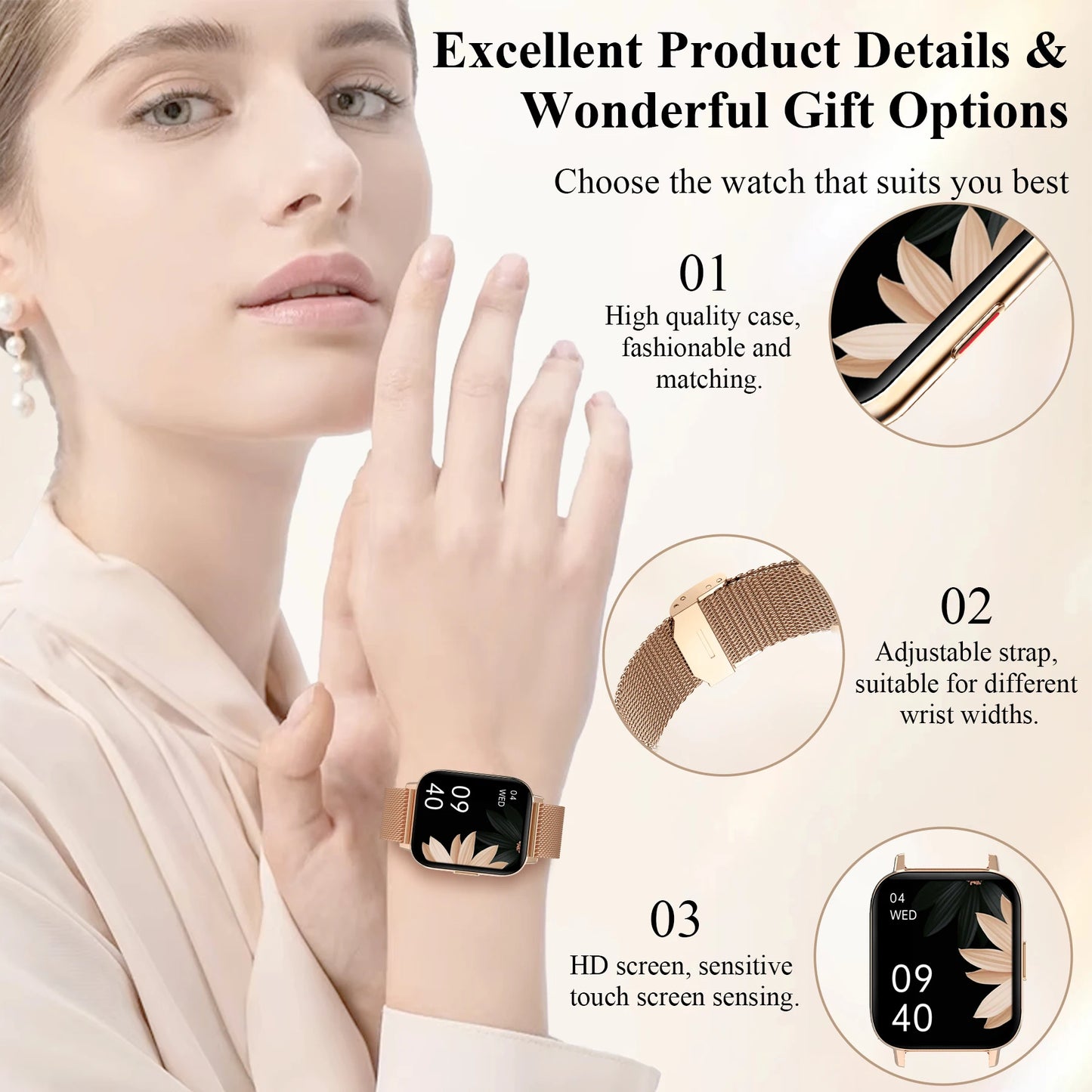 1.85" Smart Watch(Answer & Make Call) Message Alerts/Sports Fitness smartwatch For iPhone/Android, Perfect Gift