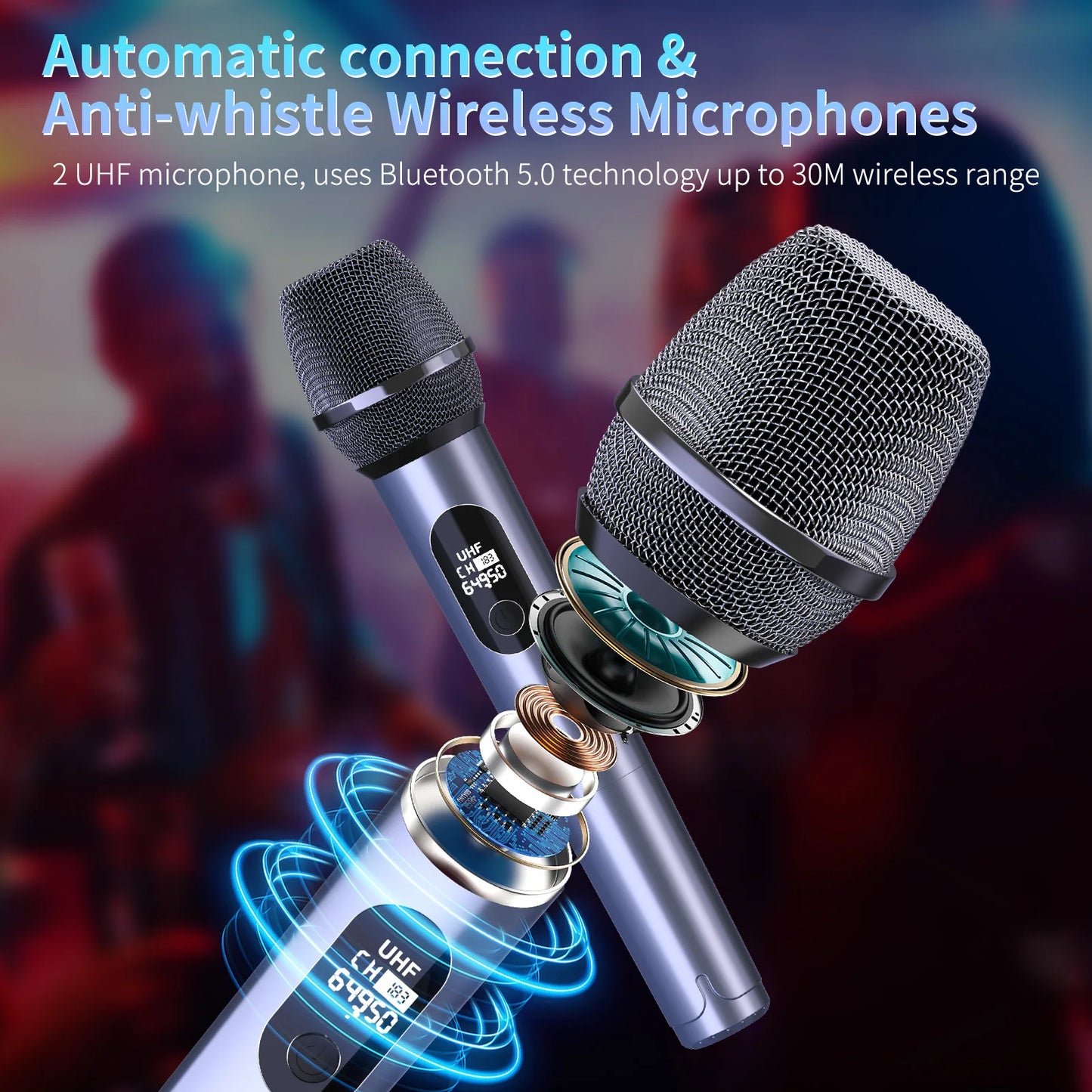Wireless Bluetooth Speaker, Karaoke Machine with 2 Microphone, Home Karaoke System with LED Party Light, Remote Control