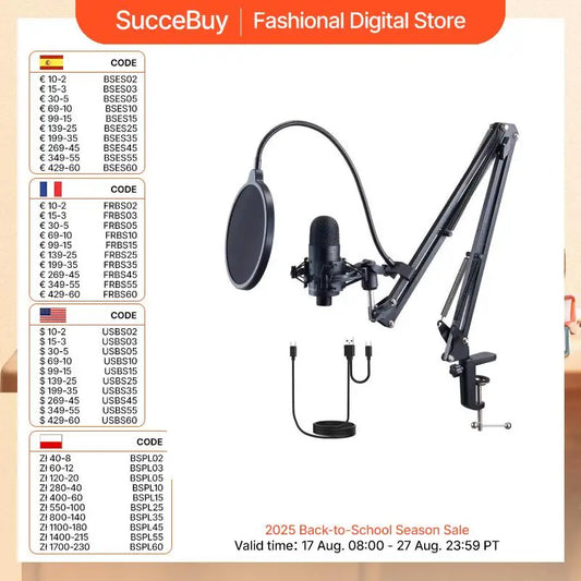 VEVOR USB Microphone 192kHz/24-bit Professional Condenser Microphone Kit for Podcast Recording Video Gaming Singing Streaming