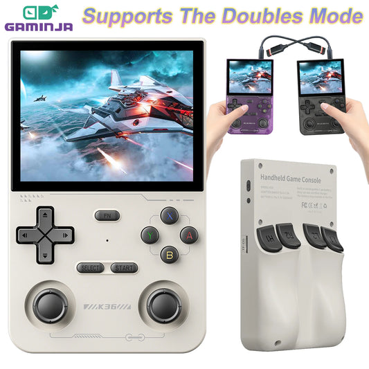 GAMINJA K36 Handheld Game Console 3.5Inch IPS 640x480 Screen Built in 64GB Card Support Two Game Consolesto Play Together Online