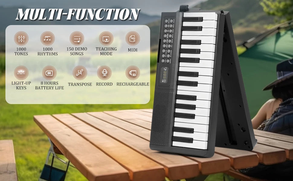 Portable Piano Foldable Piano 61 Keys Portable Keyboard Piano 1000 Tones 150 Demo Songs Folding Electronic Keyboard Piano Black