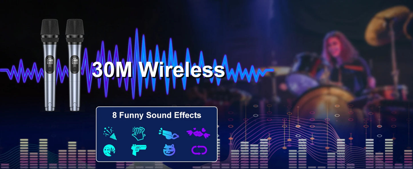 Wireless Bluetooth Speaker, Karaoke Machine with 2 Microphone, Home Karaoke System with LED Party Light, Remote Control