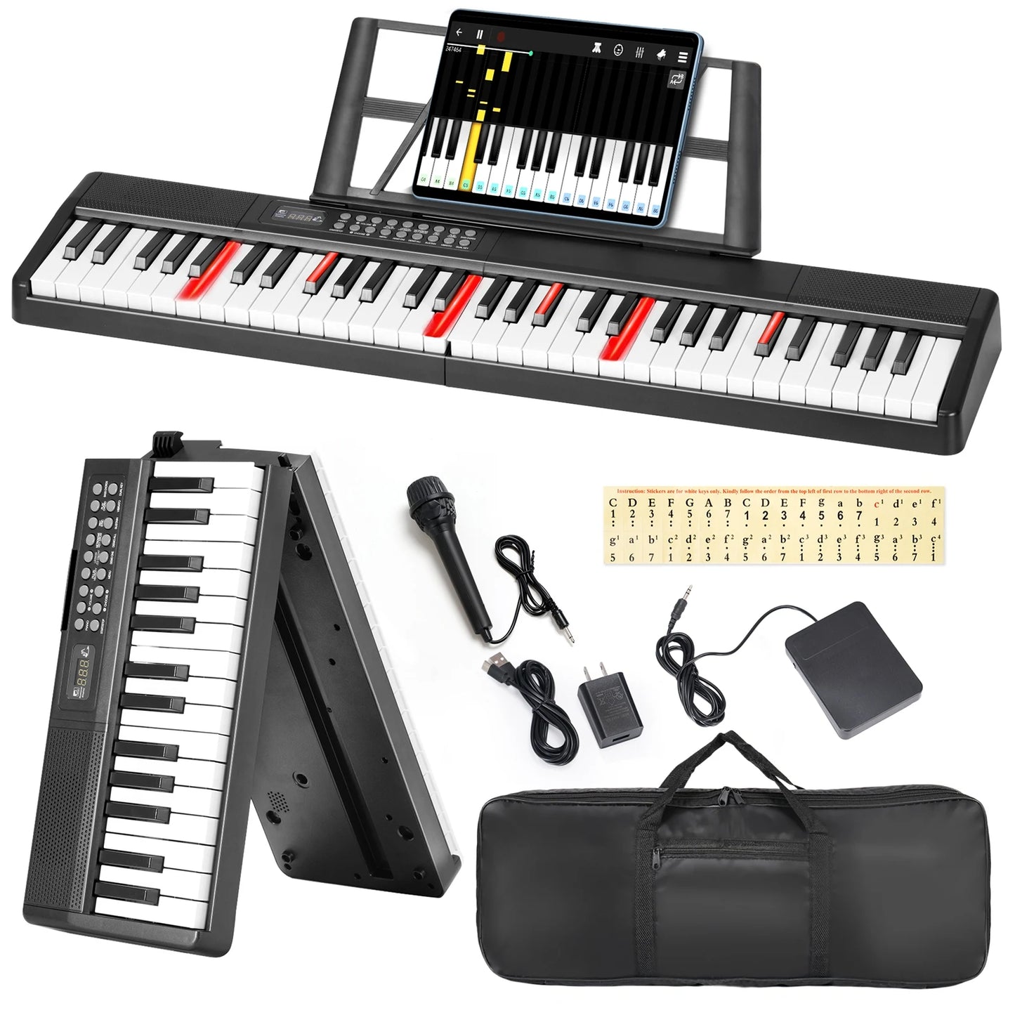 Portable Piano Foldable Piano 61 Keys Portable Keyboard Piano 1000 Tones 150 Demo Songs Folding Electronic Keyboard Piano Black
