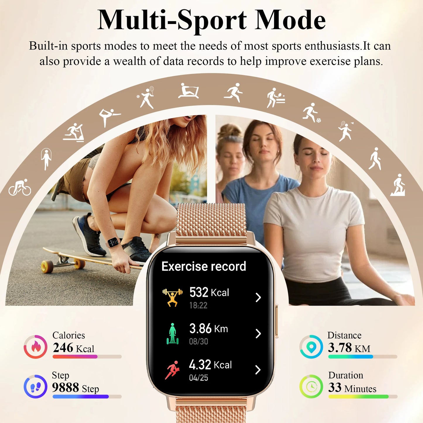 1.85" Smart Watch(Answer & Make Call) Message Alerts/Sports Fitness smartwatch For iPhone/Android, Perfect Gift