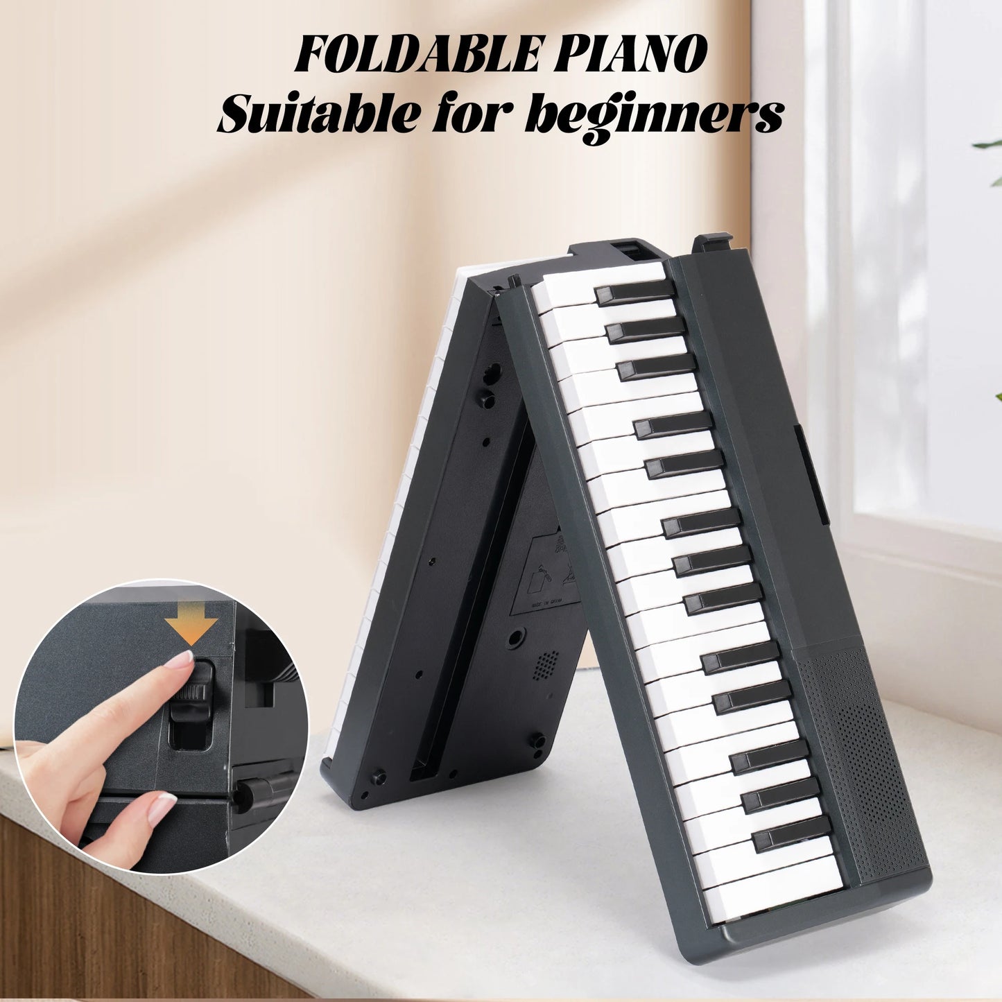 Portable Piano Foldable Piano 61 Keys Portable Keyboard Piano 1000 Tones 150 Demo Songs Folding Electronic Keyboard Piano Black