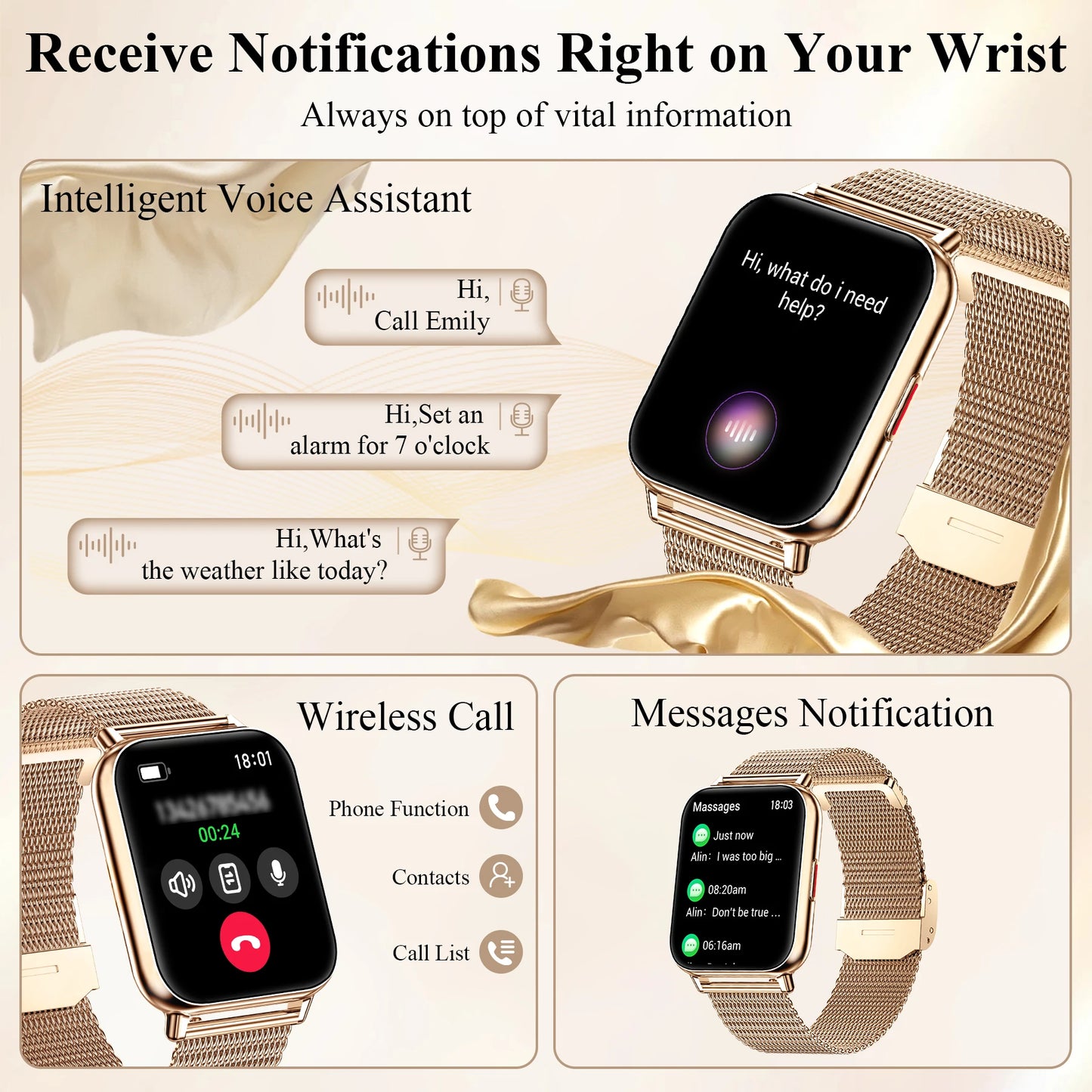 1.85" Smart Watch(Answer & Make Call) Message Alerts/Sports Fitness smartwatch For iPhone/Android, Perfect Gift