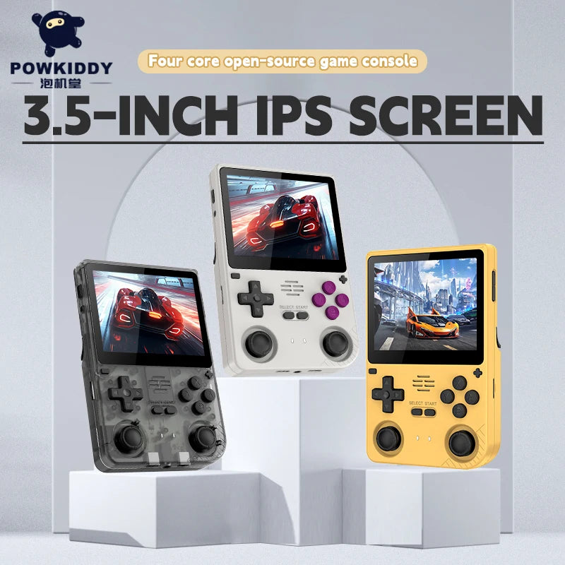 POWKIDDY V20 128G Retro Handheld Game Console with A133Plus Chip 5000mAh Battery 3.5 Inch IPS HD Screen and Gift Retro Stickers