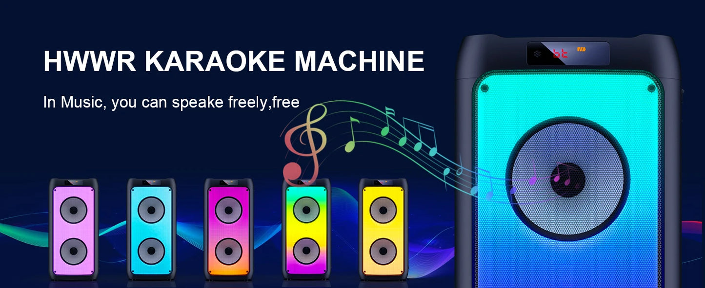 Wireless Bluetooth Speaker, Karaoke Machine with 2 Microphone, Home Karaoke System with LED Party Light, Remote Control
