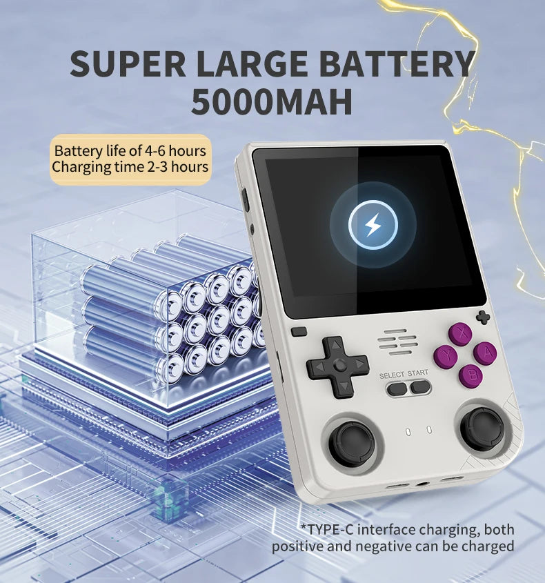 POWKIDDY V20 128G Retro Handheld Game Console with A133Plus Chip 5000mAh Battery 3.5 Inch IPS HD Screen and Gift Retro Stickers