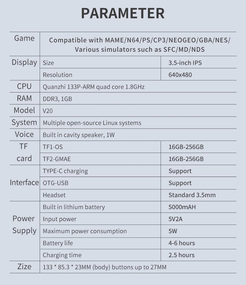 POWKIDDY V20 128G Retro Handheld Game Console with A133Plus Chip 5000mAh Battery 3.5 Inch IPS HD Screen and Gift Retro Stickers