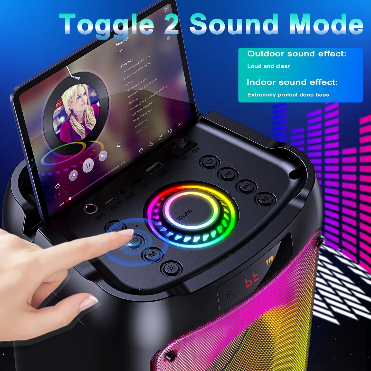 Wireless Bluetooth Speaker, Karaoke Machine with 2 Microphone, Home Karaoke System with LED Party Light, Remote Control