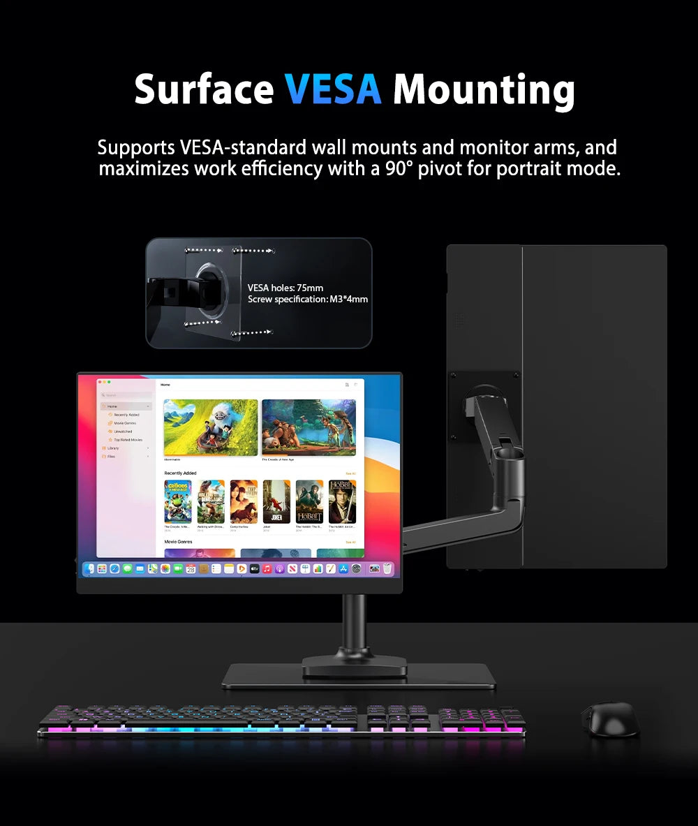 UPERFECT 2.5K Portable Monitor 16 Inch 2560x1600 100%sRGB IPS HDR USB-C HDMI Second Laptop Computer Gaming Display Travel Screen