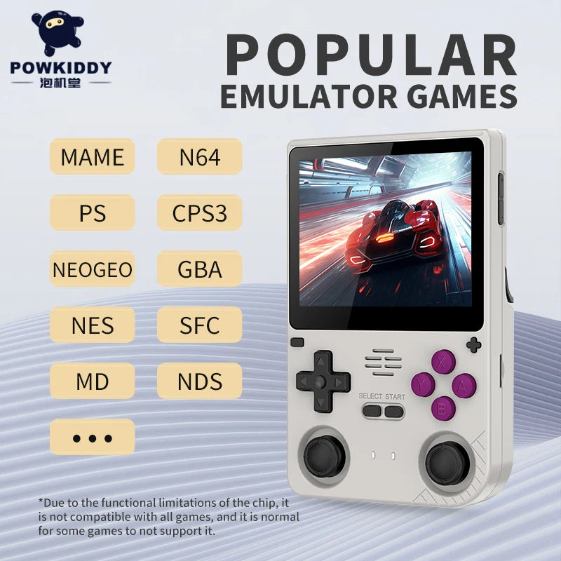 POWKIDDY V20 128G Retro Handheld Game Console with A133Plus Chip 5000mAh Battery 3.5 Inch IPS HD Screen and Gift Retro Stickers