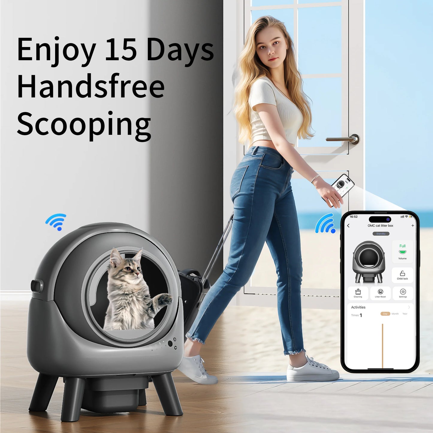 Self Cleaning Litter Box Automatic for Multiple Cats,Robot with APP Control,Dual Safety Protection Odor-Free Waste Disposal Grey