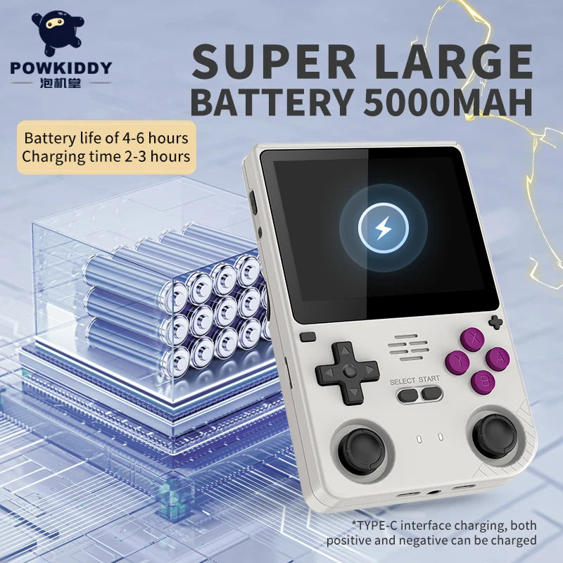 POWKIDDY V20 128G Retro Handheld Game Console with A133Plus Chip 5000mAh Battery 3.5 Inch IPS HD Screen and Gift Retro Stickers