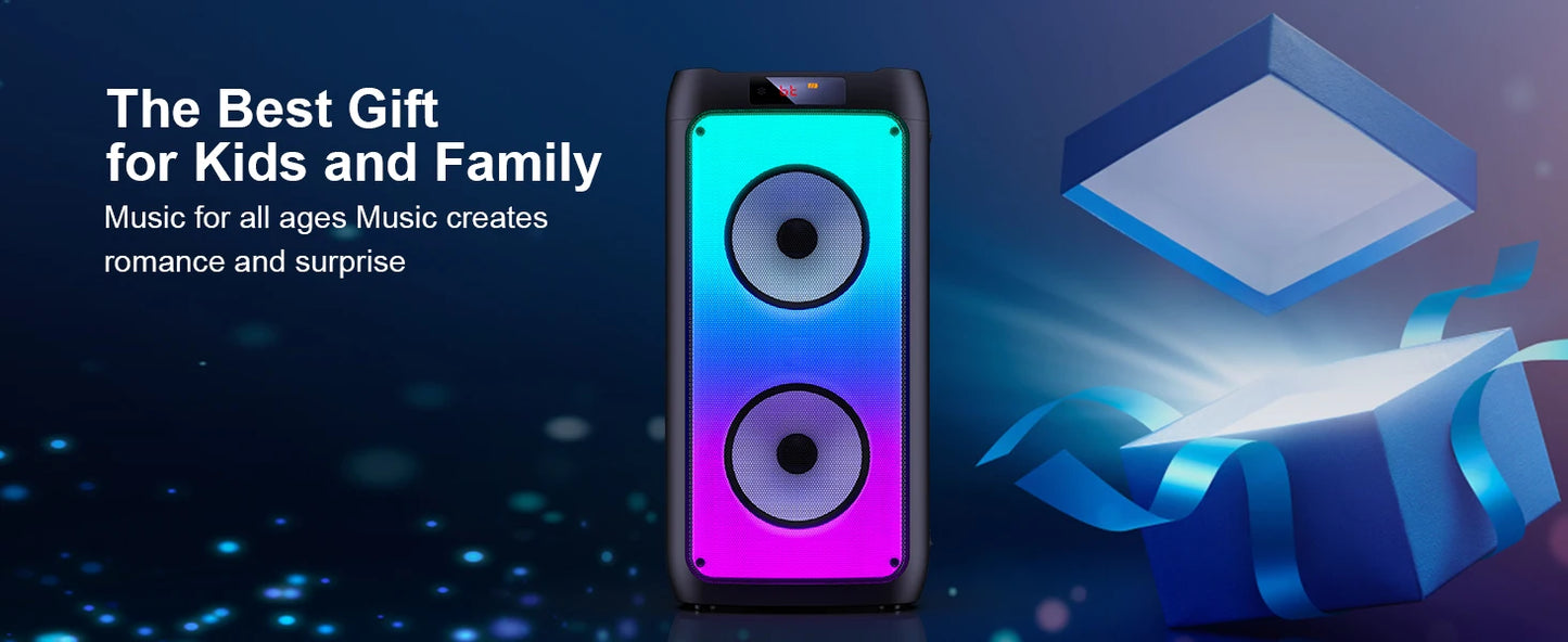 Wireless Bluetooth Speaker, Karaoke Machine with 2 Microphone, Home Karaoke System with LED Party Light, Remote Control