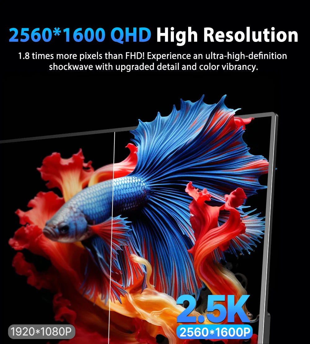 UPERFECT 2.5K Portable Monitor 16 Inch 2560x1600 100%sRGB IPS HDR USB-C HDMI Second Laptop Computer Gaming Display Travel Screen