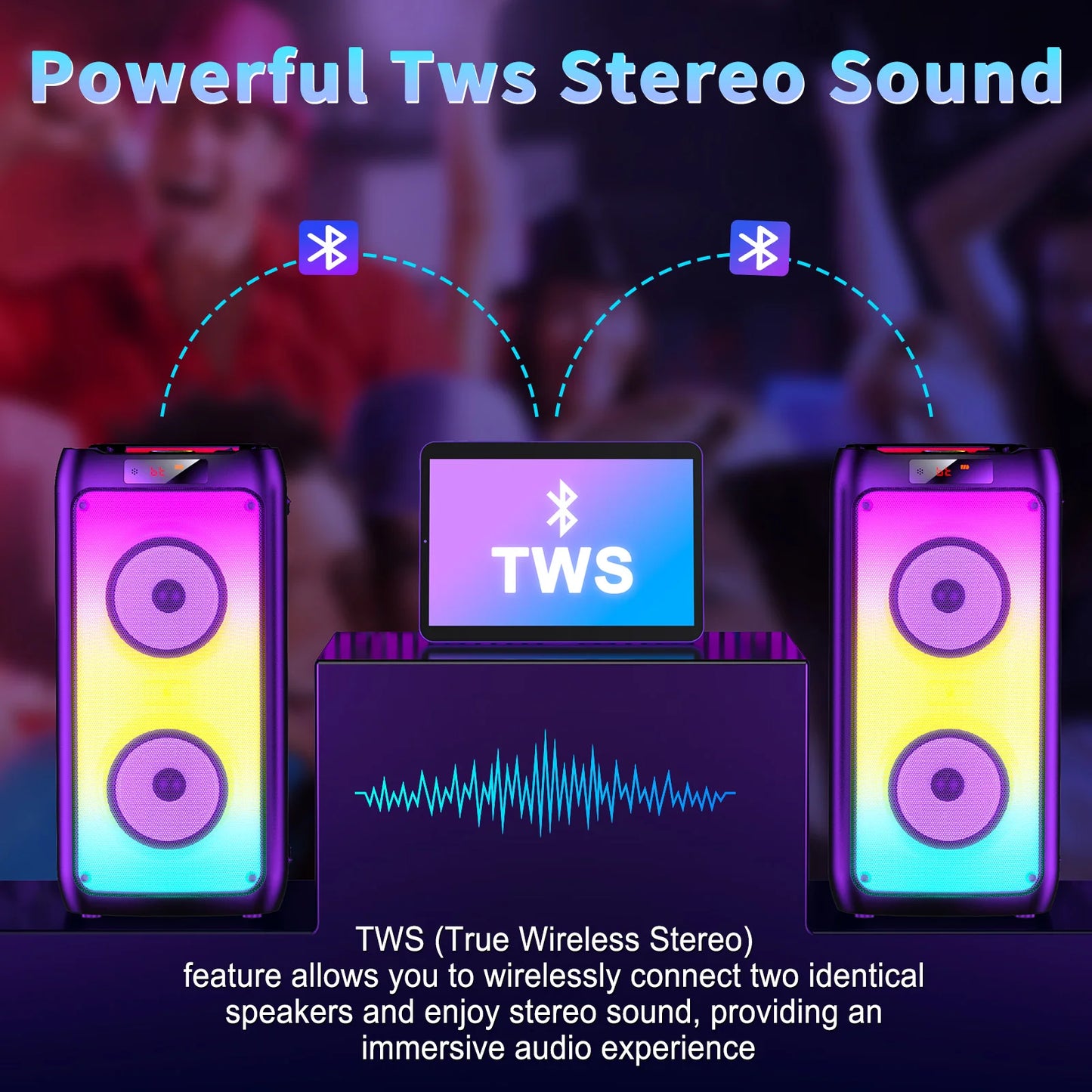 Wireless Bluetooth Speaker, Karaoke Machine with 2 Microphone, Home Karaoke System with LED Party Light, Remote Control