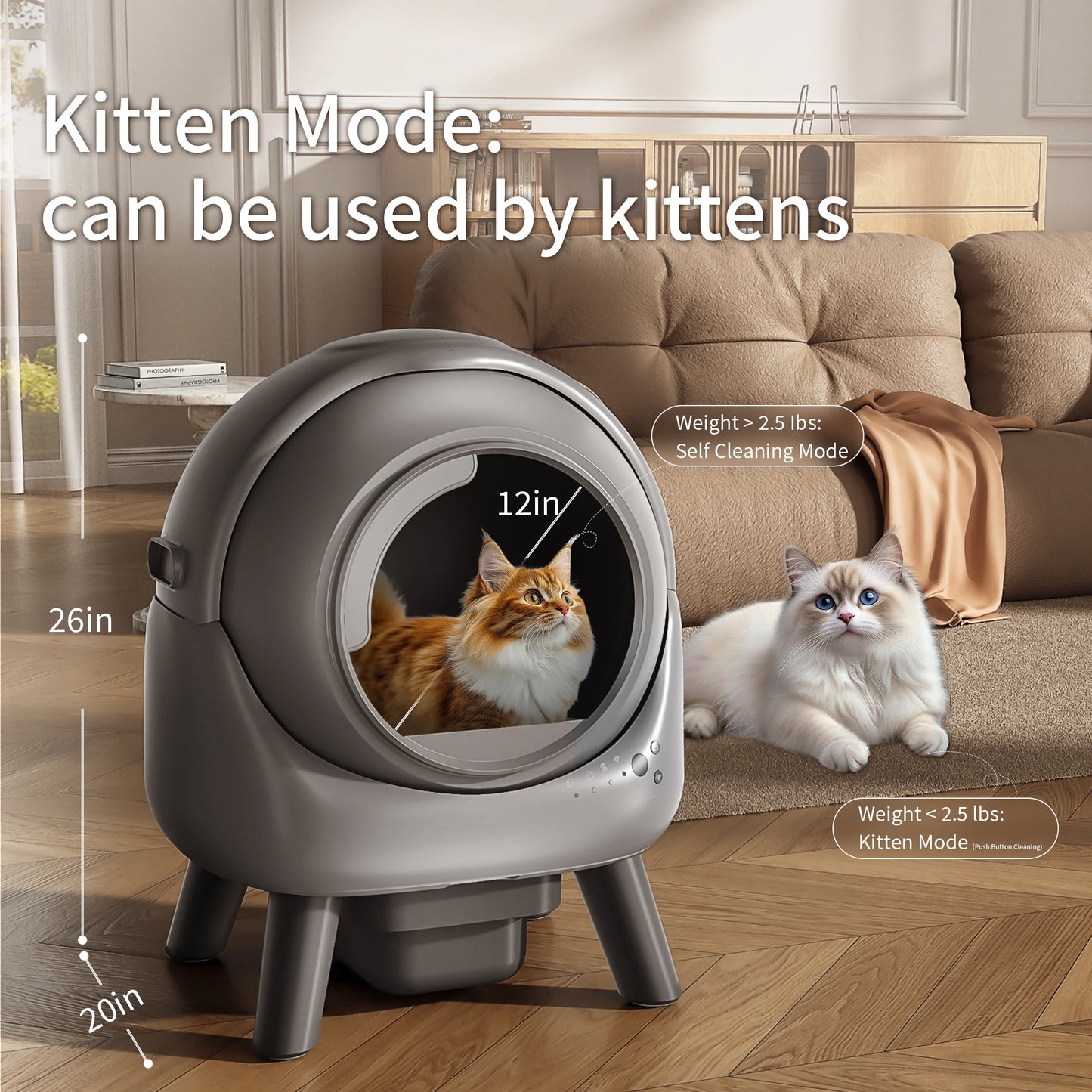 Self Cleaning Litter Box Automatic for Multiple Cats,Robot with APP Control,Dual Safety Protection Odor-Free Waste Disposal Grey