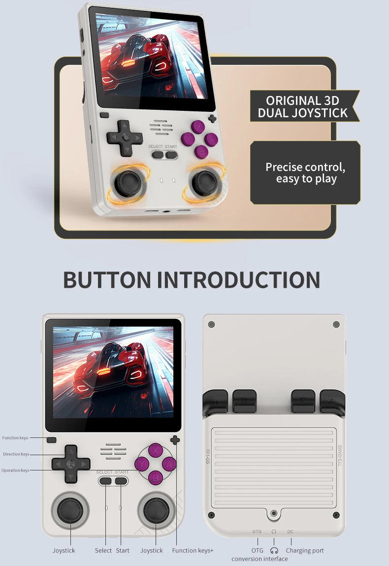 POWKIDDY V20 128G Retro Handheld Game Console with A133Plus Chip 5000mAh Battery 3.5 Inch IPS HD Screen and Gift Retro Stickers