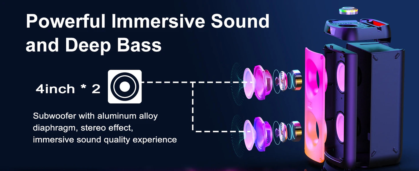 Wireless Bluetooth Speaker, Karaoke Machine with 2 Microphone, Home Karaoke System with LED Party Light, Remote Control