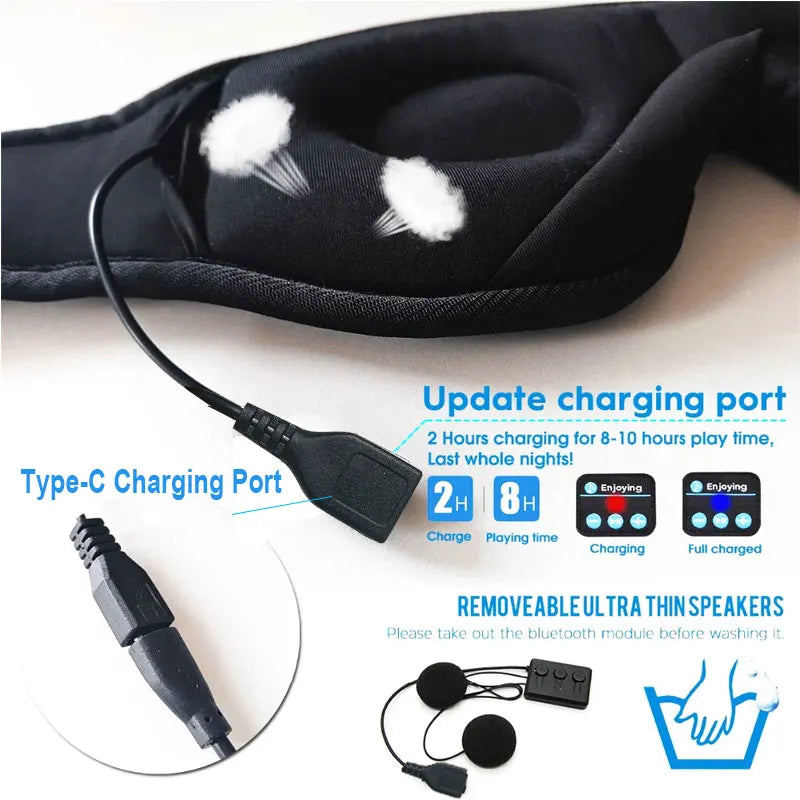 New 3D wireless music headphone sleep breathable smart eye mask Bluetooth headset call with mic for ios Android mac Dropshipping