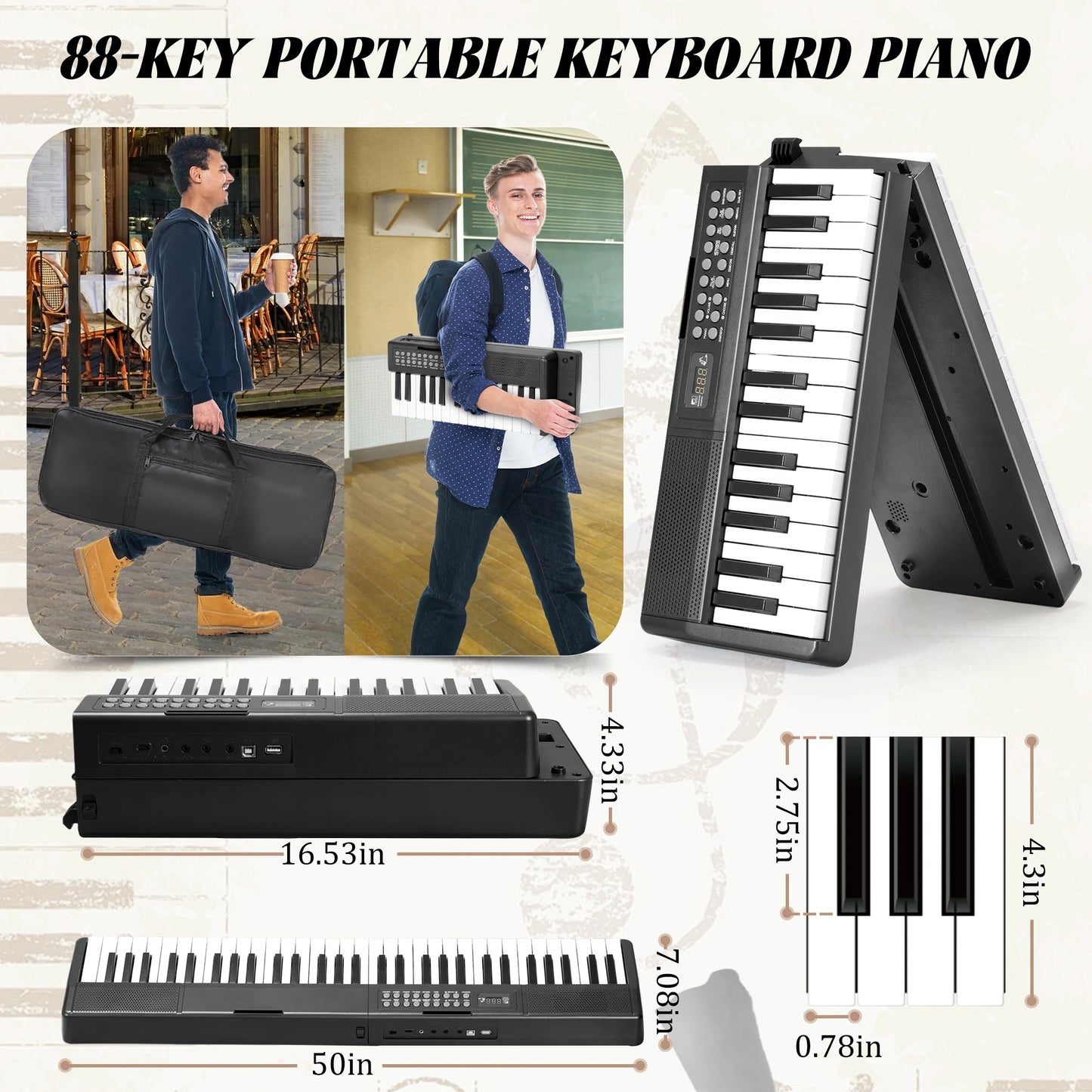 Portable Piano Foldable Piano 61 Keys Portable Keyboard Piano 1000 Tones 150 Demo Songs Folding Electronic Keyboard Piano Black