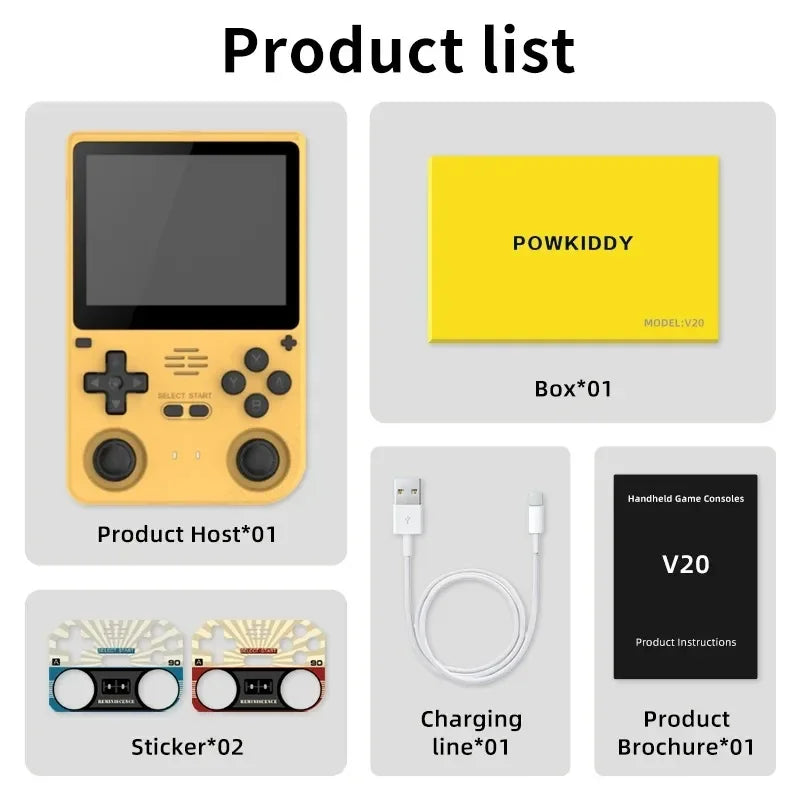 POWKIDDY V20 128G Retro Handheld Game Console with A133Plus Chip 5000mAh Battery 3.5 Inch IPS HD Screen and Gift Retro Stickers