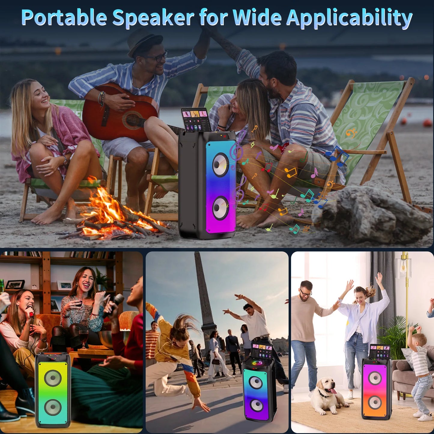 Wireless Bluetooth Speaker, Karaoke Machine with 2 Microphone, Home Karaoke System with LED Party Light, Remote Control