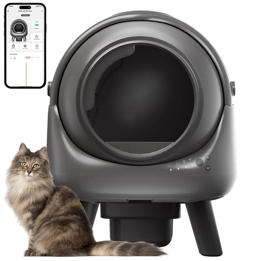 Self Cleaning Litter Box Automatic for Multiple Cats,Robot with APP Control,Dual Safety Protection Odor-Free Waste Disposal Grey